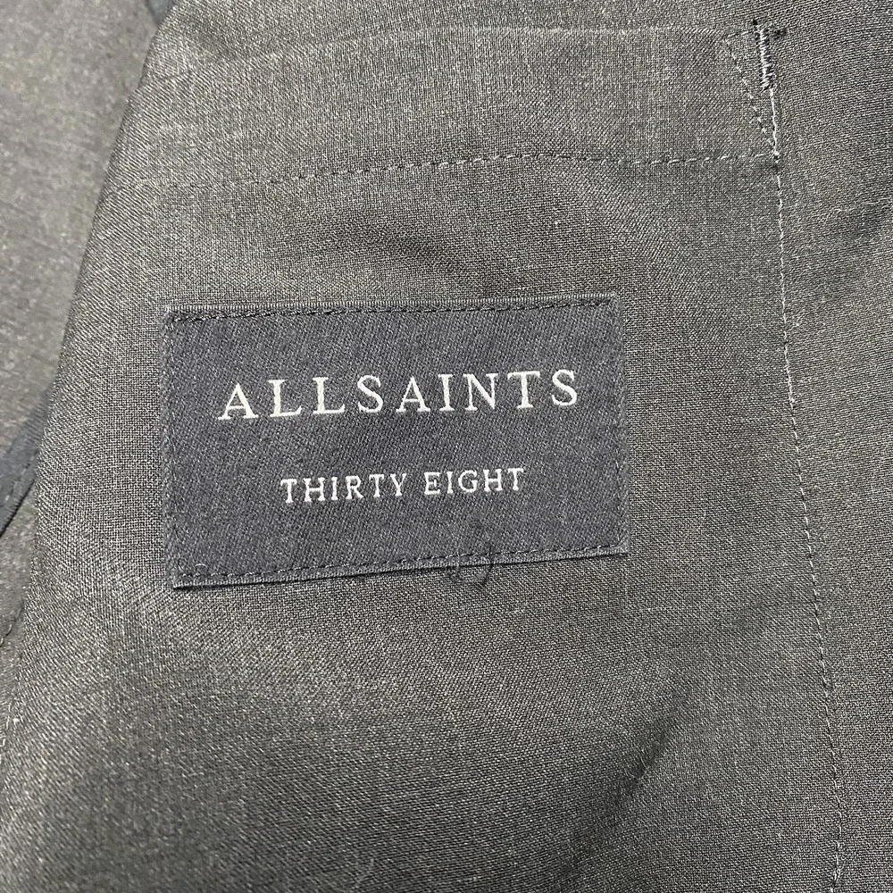 All Saints Blazer Mens Medium Charcoal Gray Wool Blend Stretch 38 Surgeon Cuff‎